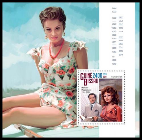 Poštová známka Guinea-Bissau 2014 Sophia Loren Mi# Block 1308 Kat 9€