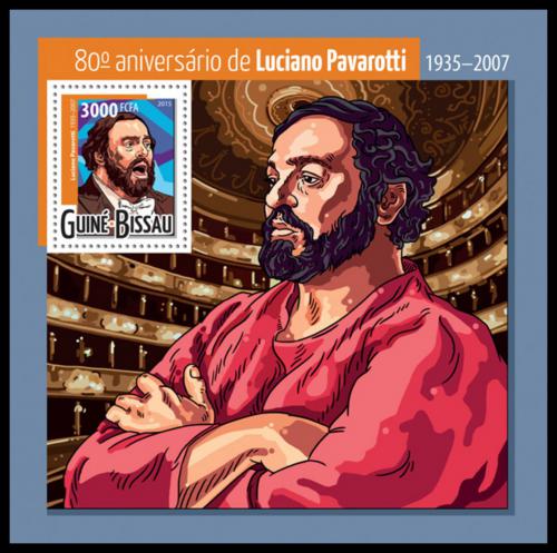 Poštová známka Guinea-Bissau 2015 Luciano Pavarotti Mi# Block 1393 Kat 12€
