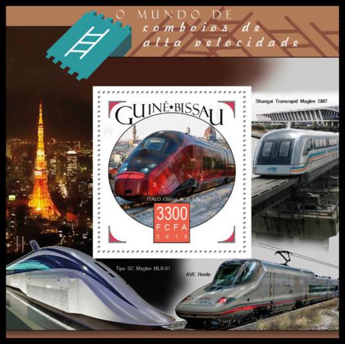 Poštová známka Guinea-Bissau 2015 Moderní lokomotívy Mi# Block 1451 Kat 13€ 