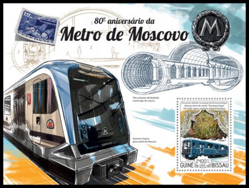 Poštová známka Guinea-Bissau 2015 Moskevské metro Mi# Block 1342 Kat 9€