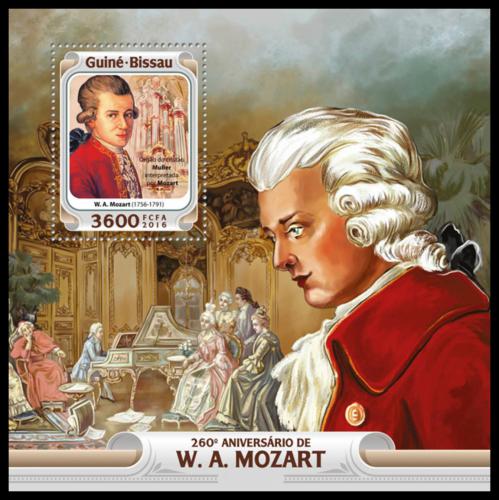 Poštová známka Guinea-Bissau 2016 Wolfgang Amadeus Mozart Mi# Block 1473 Kat 13.50€