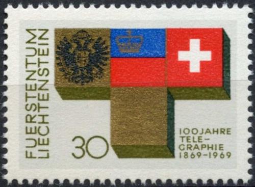 Poštová známka Lichtenštajnsko 1969 Telegraf, 100. výroèie Mi# 517