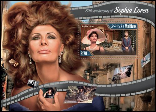Potov znmka Maldivy 2014 Sophia Loren Mi# Block 778 Kat 9
