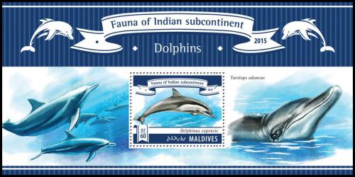 Poštová známka Maldivy 2015 Delfíny Mi# Block 784