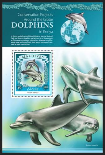 Poštová známka Maldivy 2015 Delfíny Mi# Block 844