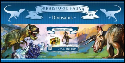 Poštová známka Maldivy 2015 Dinosaury Mi# Block 821 Kat 9€ 