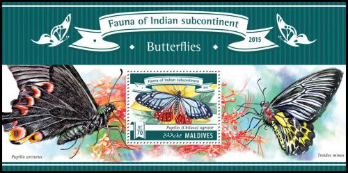 Poštová známka Maldivy 2015 Motýle Mi# Block 785 Kat 9€