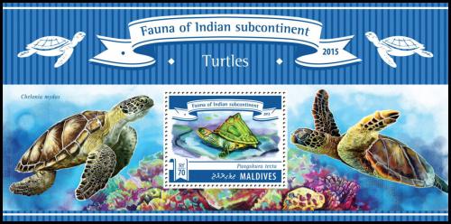 Poštová známka Maldivy 2015 Korytnaèky Mi# Block 786 Kat 9€