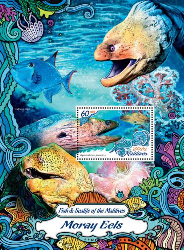 Poštová známka Maldivy 2016 Murény Mi# Block 997 Kat 7.50€