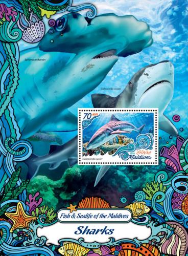Poštová známka Maldivy 2016 Žraloky Mi# Block 993 Kat 9€