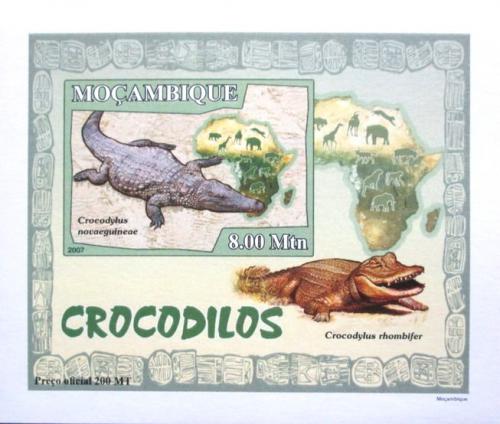 Poštová známka Mozambik 2007 Krokodíly DELUXE neperf. Mi# 2985 B Block