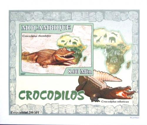 Poštová známka Mozambik 2007 Krokodíly DELUXE neperf. Mi# 2986 B Block