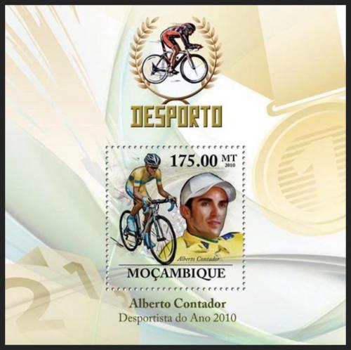 Poštová známka Mozambik 2010 Alberto Contador, cyklistika Mi# Block 327 Kat 10€ 