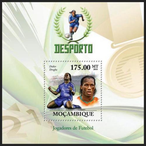 Poštová známka Mozambik 2010 Didier Drogba, futbalista Mi# Block 319 Kat 10€