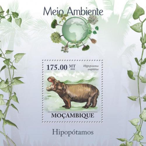 Poštová známka Mozambik 2010 Hroch obojživelný Mi# Block 309 Kat 10€