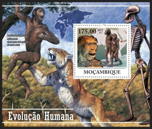 Poštová známka Mozambik 2011 Evolúcia èloveka Mi# Block 433 Kat 10€