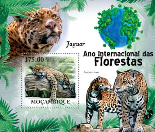 Poštová známka Mozambik 2011 Jaguár americký Mi# Block 425 Kat 10€
