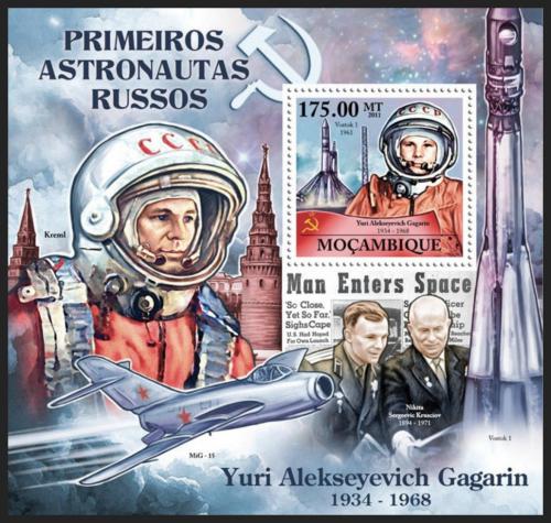 Poštová známka Mozambik 2011 Jurij Gagarin Mi# Block 579 Kat 10€