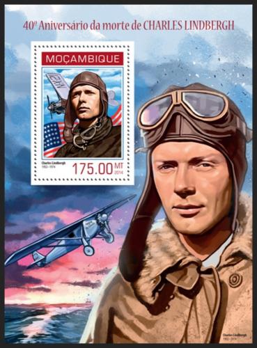 Poštová známka Mozambik 2014 Charles Lindbergh a letadla Mi# Block 878 Kat 10€
