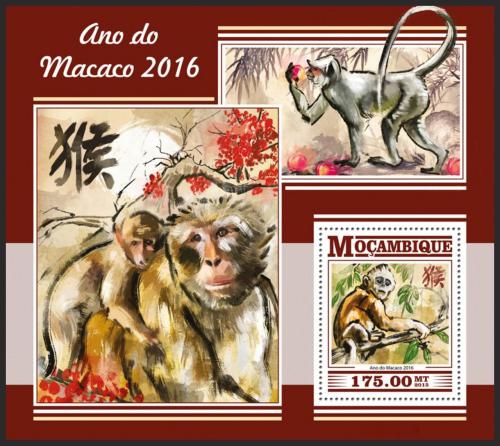 Poštová známka Mozambik 2015 Èínský nový rok, rok opice Mi# Block 1094 Kat 10€