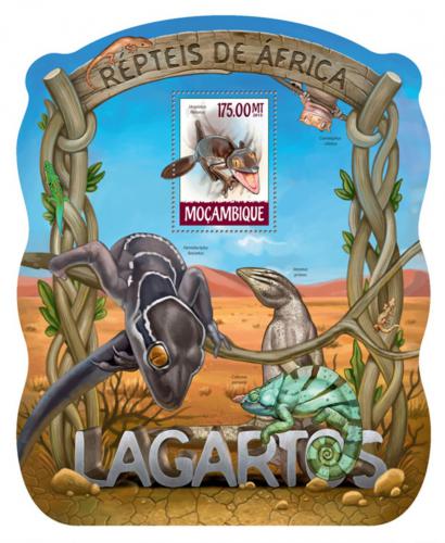 Poštová známka Mozambik 2015 Jašterice Mi# Block 1019 Kat 10€