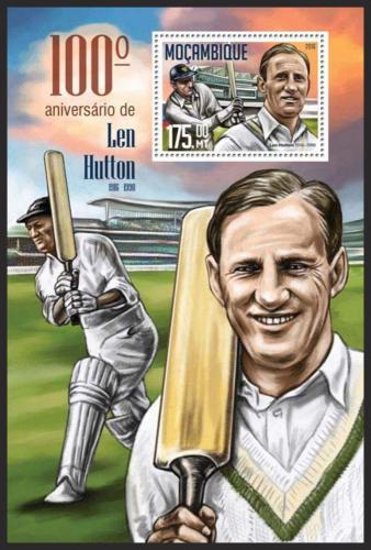 Poštová známka Mozambik 2016 Len Hutton, kriket Mi# Block 1144 Kat 10€