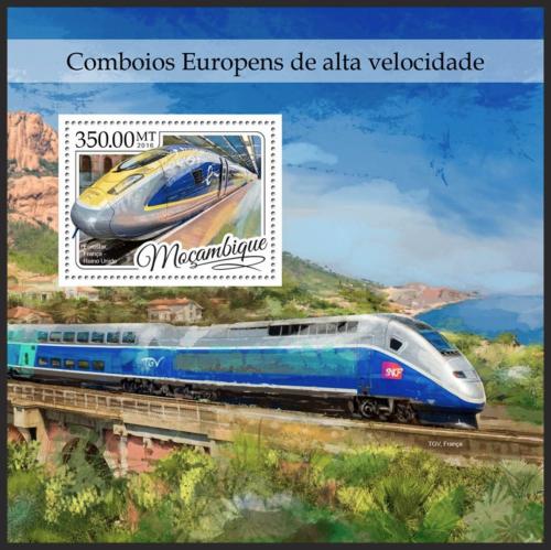 Poštová známka Mozambik 2016 Moderní evropské lokomotívy Mi# Block 1202 Kat 20€