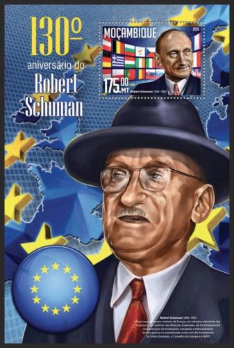 Poštová známka Mozambik 2016 Robert Schuman, politik Mi# Block 1140 Kat 10€