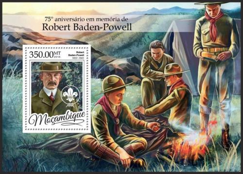 Poštová známka Mozambik 2016 Skauti, Robert Baden-Powell Mi# Block 1181 Kat 20€