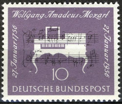 Potov znmka Nemecko 1956 Klavr, Wolfgang Amadeus Mozart Mi# 228 - zvi obrzok