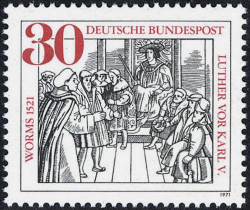 Potov znmka Nemecko 1971 Martin Luther a krl Karel V. Mi# 669 - zvi obrzok
