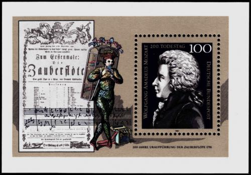 Potov znmka Nemecko 1991 Wolfgang Amadeus Mozart Mi# Block 26 - zvi obrzok