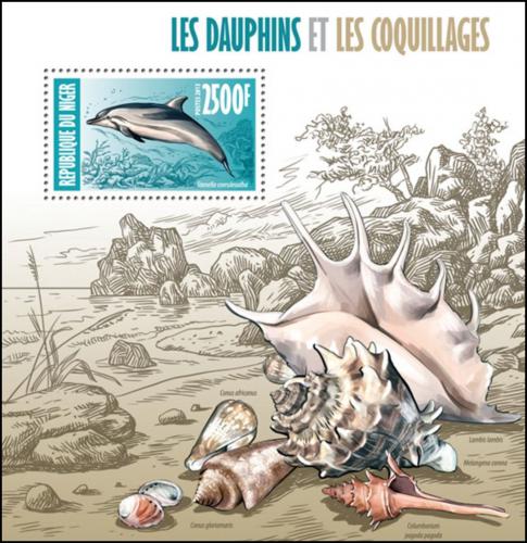 Poštová známka Niger 2013 Delfíny a mušle Mi# Block 198 Kat 10€