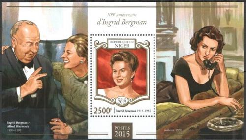 Poštová známka Niger 2015 Ingrid Bergman, hereèka Mi# Mi# Block 413 Kat 10€