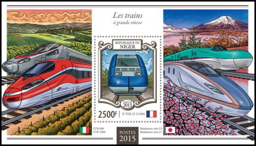 Poštová známka Niger 2015 Moderní lokomotívy Mi# Block 406 Kat 10€