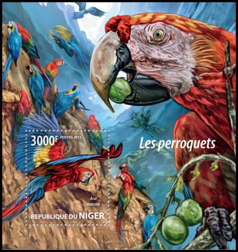 Poštová známka Niger 2015 Papagáje Mi# Block 435 Kat 12€