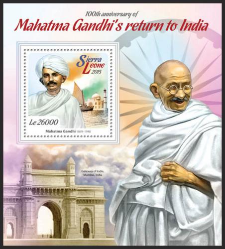 Poštová známka Sierra Leone 2015 Mahátma Gándhí Mi# Block 768 Kat 12€
