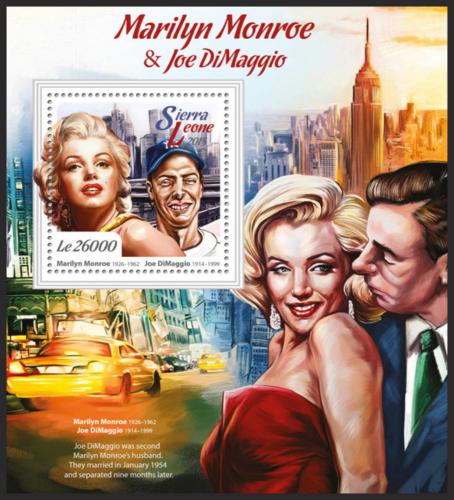 Poštová známka Sierra Leone 2015 Marilyn Monroe a J. DiMaggio Mi# Block 891 Kat 12€