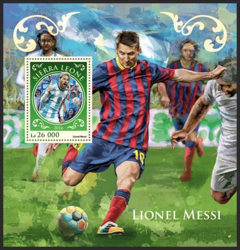 Potov znmka Sierra Leone 2016 Lionel Messi, futbalista Mi# Block 1074 Kat 12