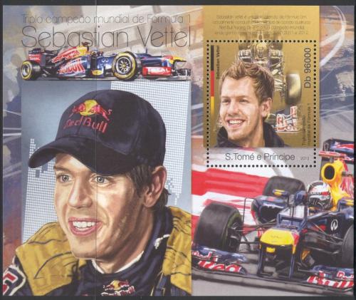 Poštová známka Svätý Tomáš 2013 Formule 1, Sebastian Vettel Mi# Block 870 Kat 10€