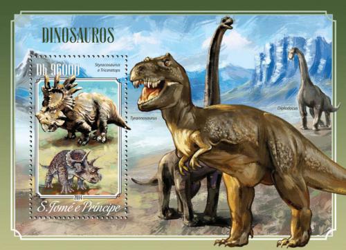 Poštová známka Svätý Tomáš 2014 Dinosaury Mi# Block 1016 Kat 10€