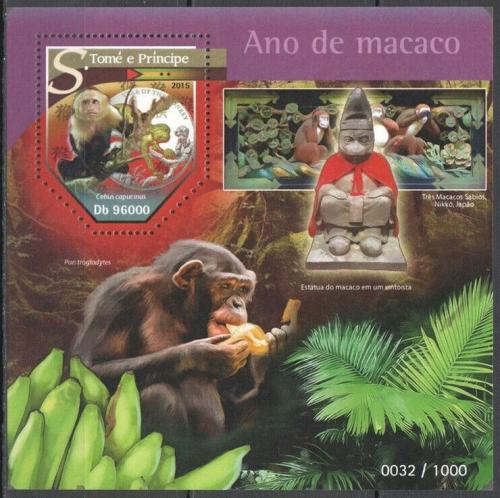Poštová známka Svätý Tomáš 2015 Opice Mi# Block 1139 Kat 10€