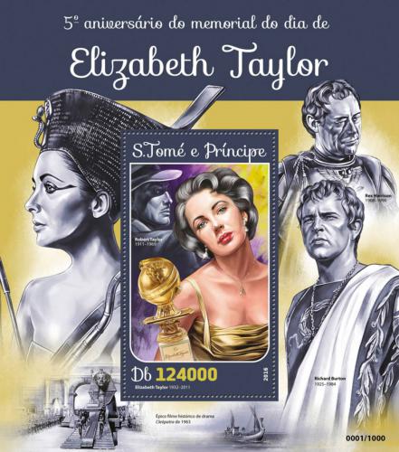 Poštová známka Svätý Tomáš 2016 Elizabeth Taylor Mi# Block 1170 Kat 12€