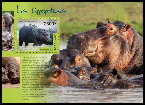Poštová známka Togo 2014 Hrochy Mi# Block 1049 Kat 10€