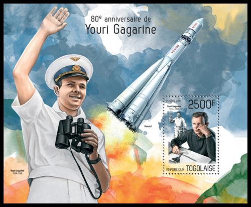 Poštová známka Togo 2014 Jurij Gagarin Mi# Block 968 Kat 10€