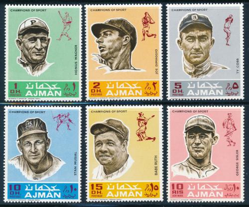 Poštové známky Adžmán 1969 Baseballoví hráèi Mi# 388-93