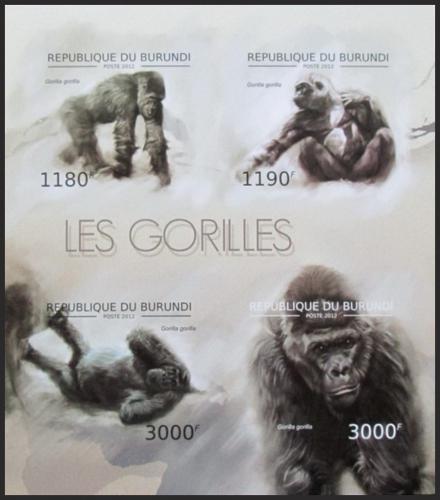 Potov znmky Burundi 2012 Gorila zpadn neperf. Mi# 2848-51 B Bogen - zvi obrzok