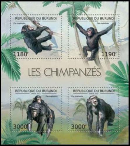 Poštové známky Burundi 2012 Šimpanzi uèenlivý Mi# 2853-56 Kat 10€