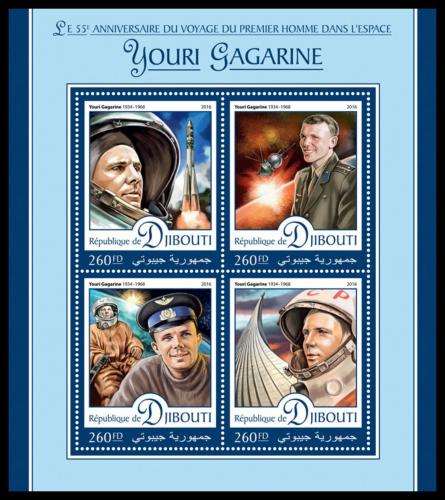 Poštové známky Džibutsko 2016 Jurij Gagarin Mi# 1189-92 Kat 10€