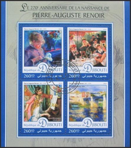 Potov znmky Dibutsko 2016 Umenie, Pierre-Auguste Renoir 1A Mi# 1164-67 Kat 10